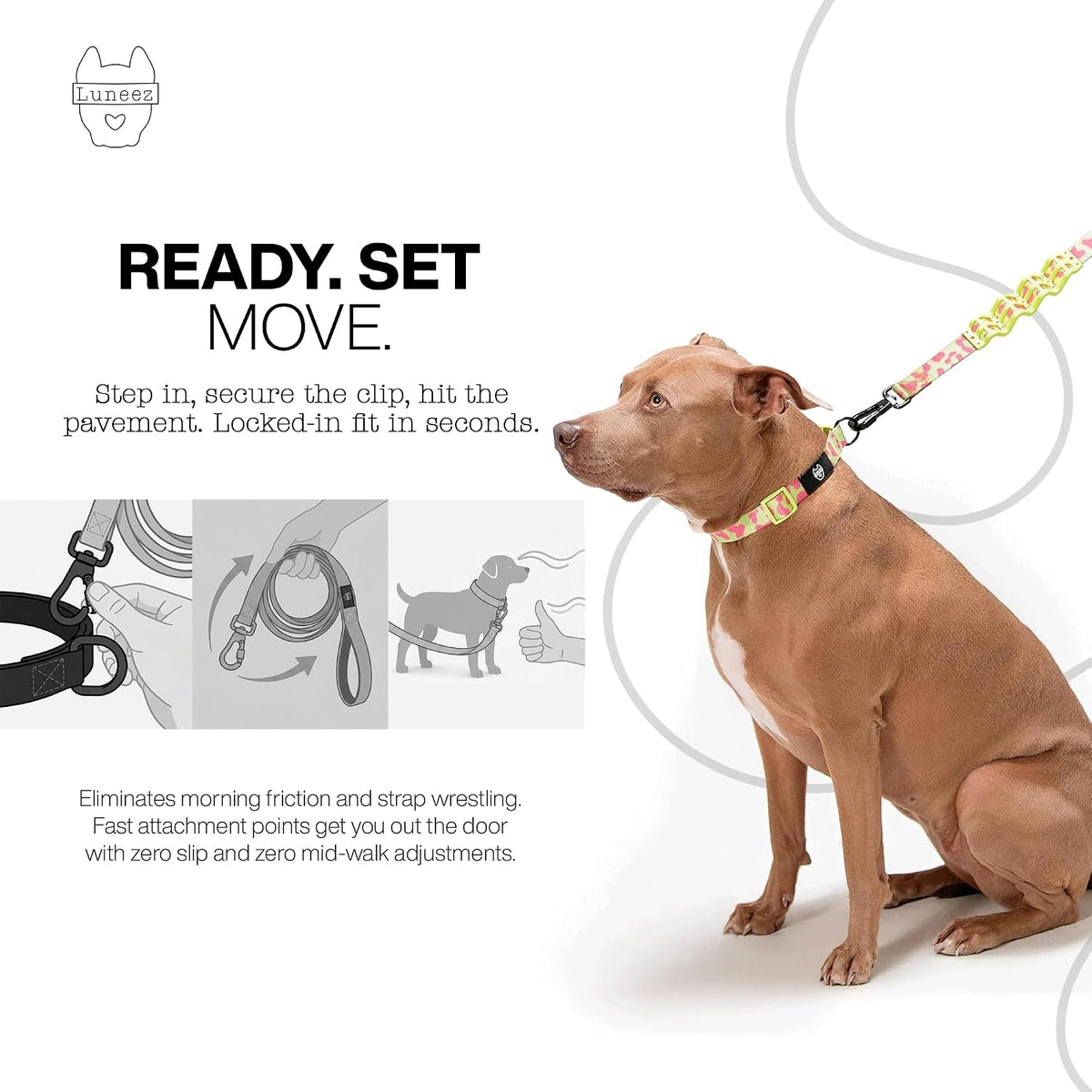 Luneez Nova Dog Bungee Leash – Pink & Lime Leopard