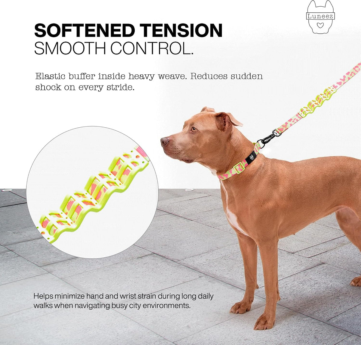 Luneez Nova Dog Bungee Leash – Pink & Lime Leopard
