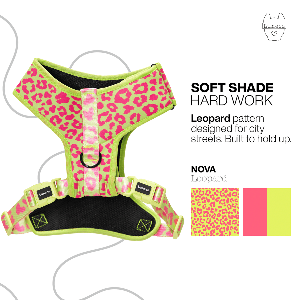 Luneez Nova Dog Vest Harness – pink and neon green leopard print