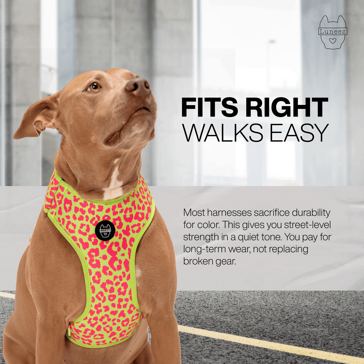 Luneez Nova Dog Vest Harness – pink and neon green leopard print