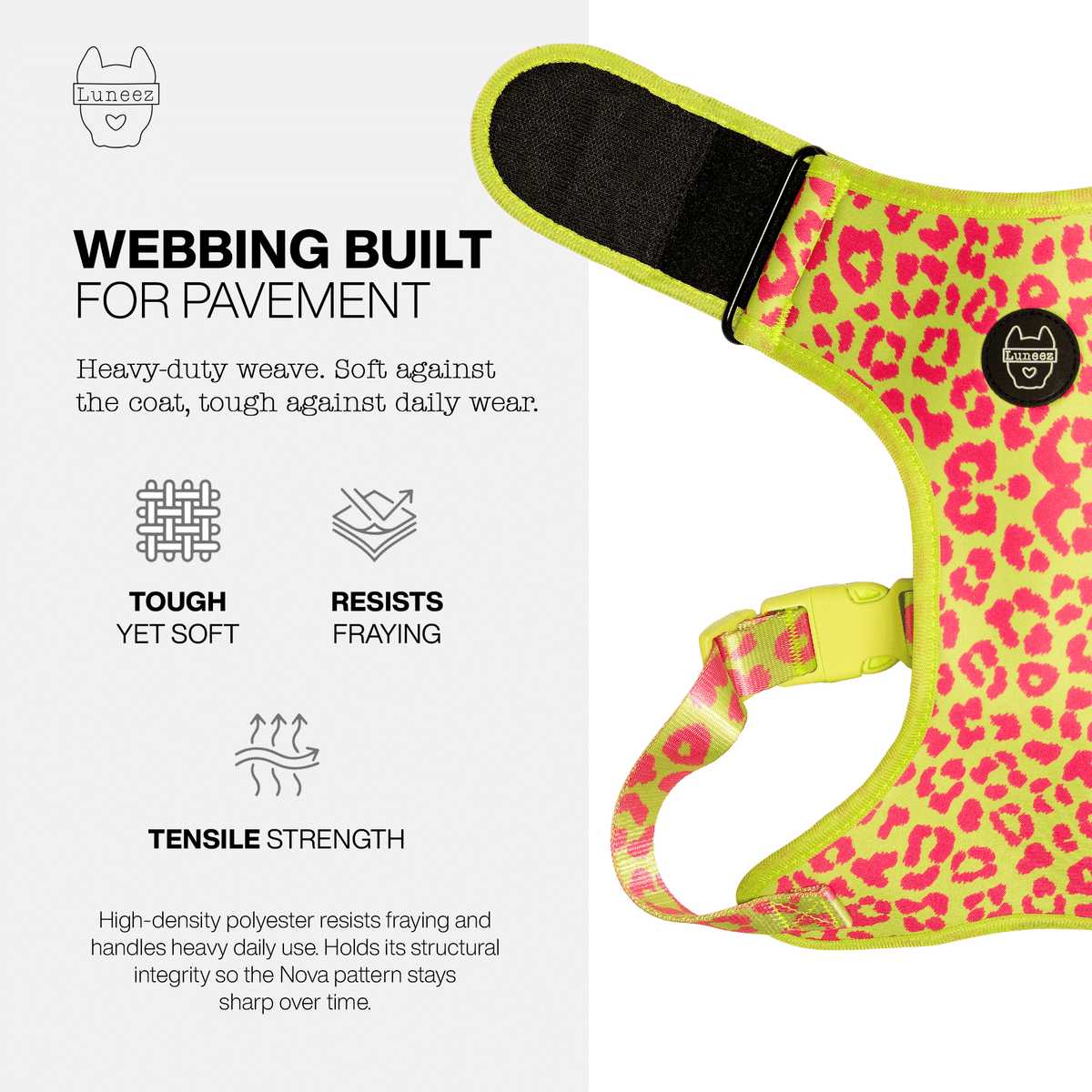 Luneez Nova Dog Vest Harness – pink and neon green leopard print