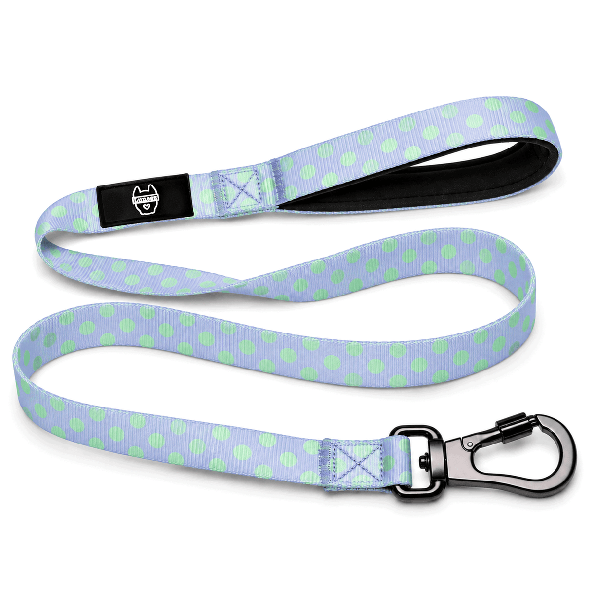 Luneez Luna Dog Leash – lavender and neon green polka dots