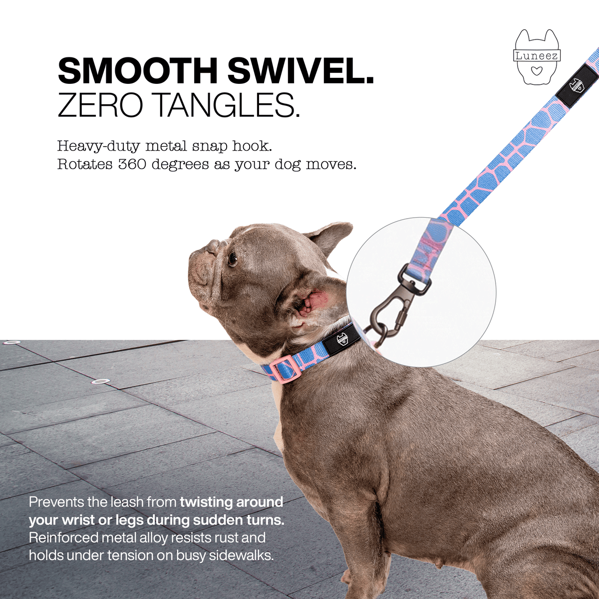 Luneez Cleo Dog Leash – pink and blue giraffe print