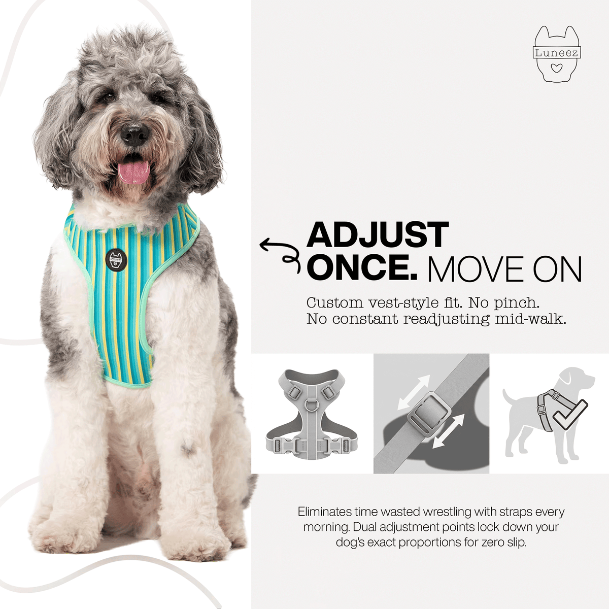 Luneez Biscayne Dog Vest Harness – multicolor striped