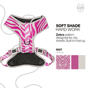 Luneez Riot Dog Vest Harness – purple and grey zebra print