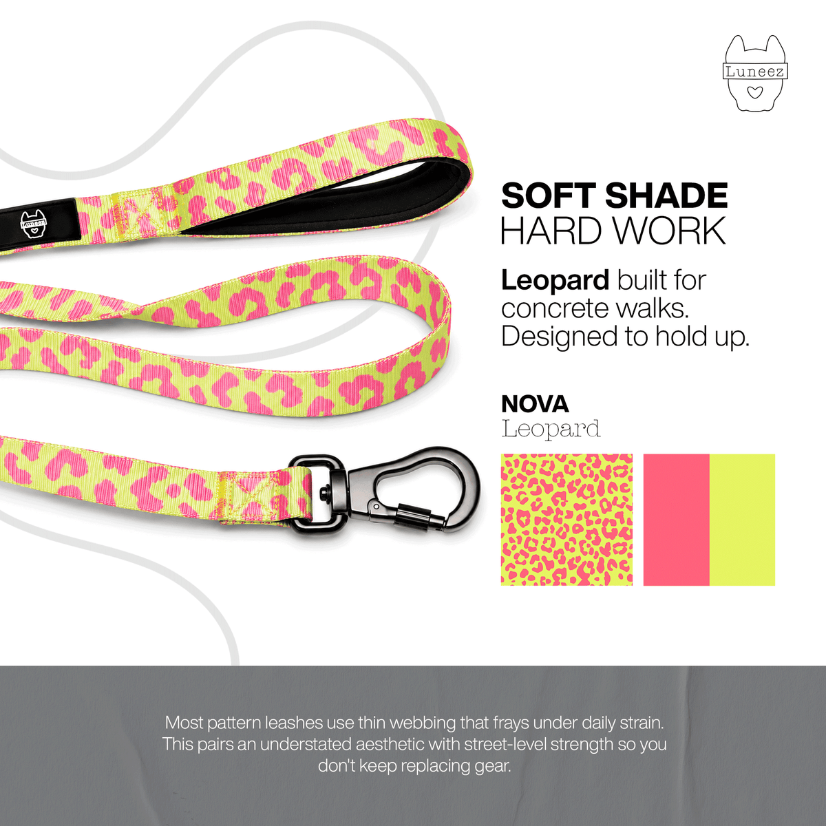 Luneez Nova Dog Leash – pink and neon green leopard print