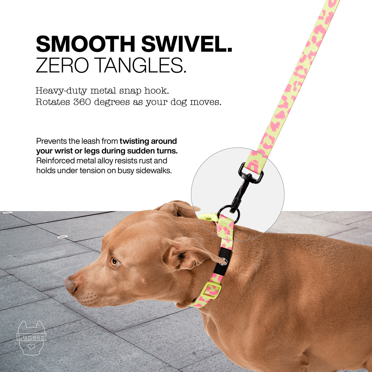 Luneez Nova Dog Leash – pink and neon green leopard print