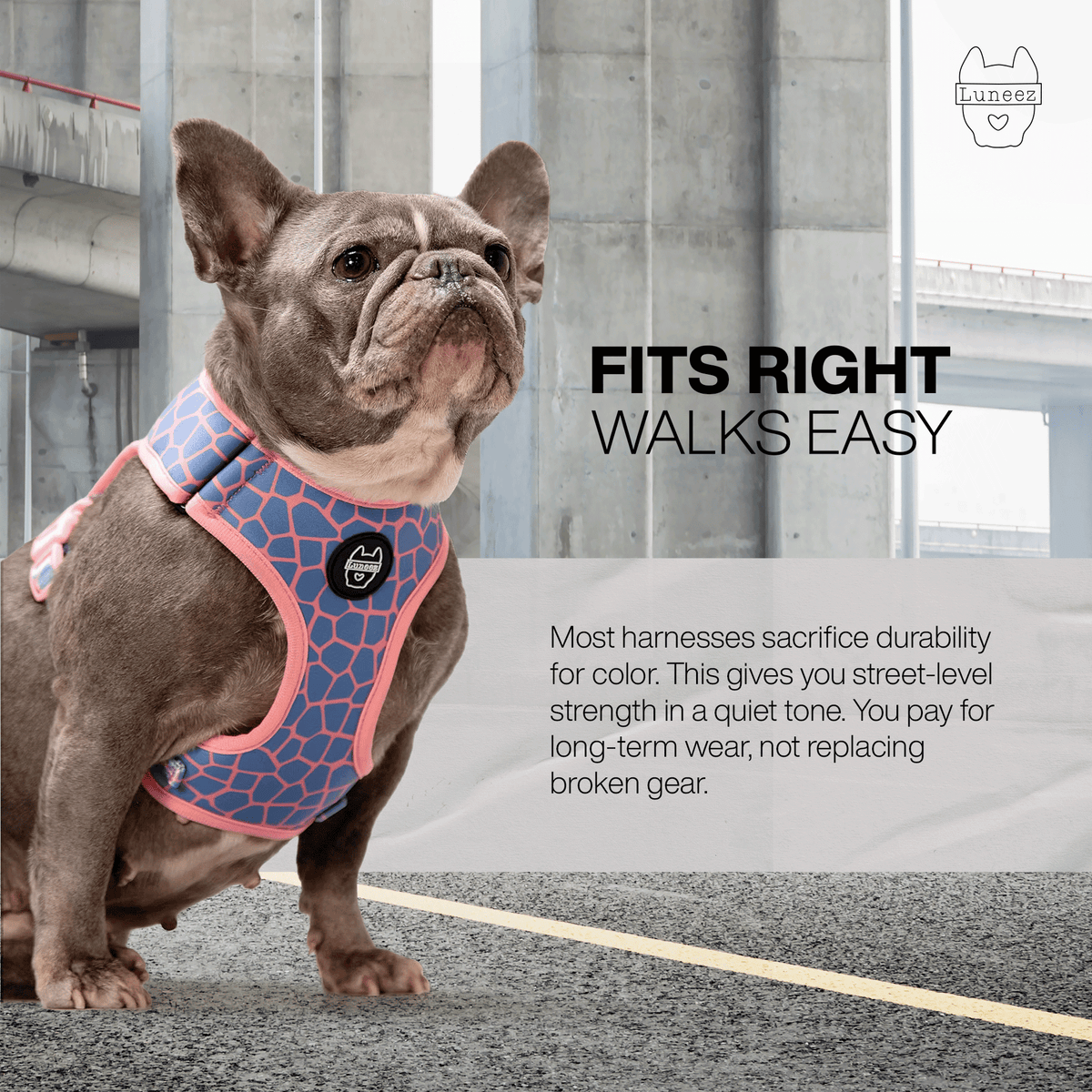 Luneez Cleo Dog Vest Harness – pink and blue giraffe print