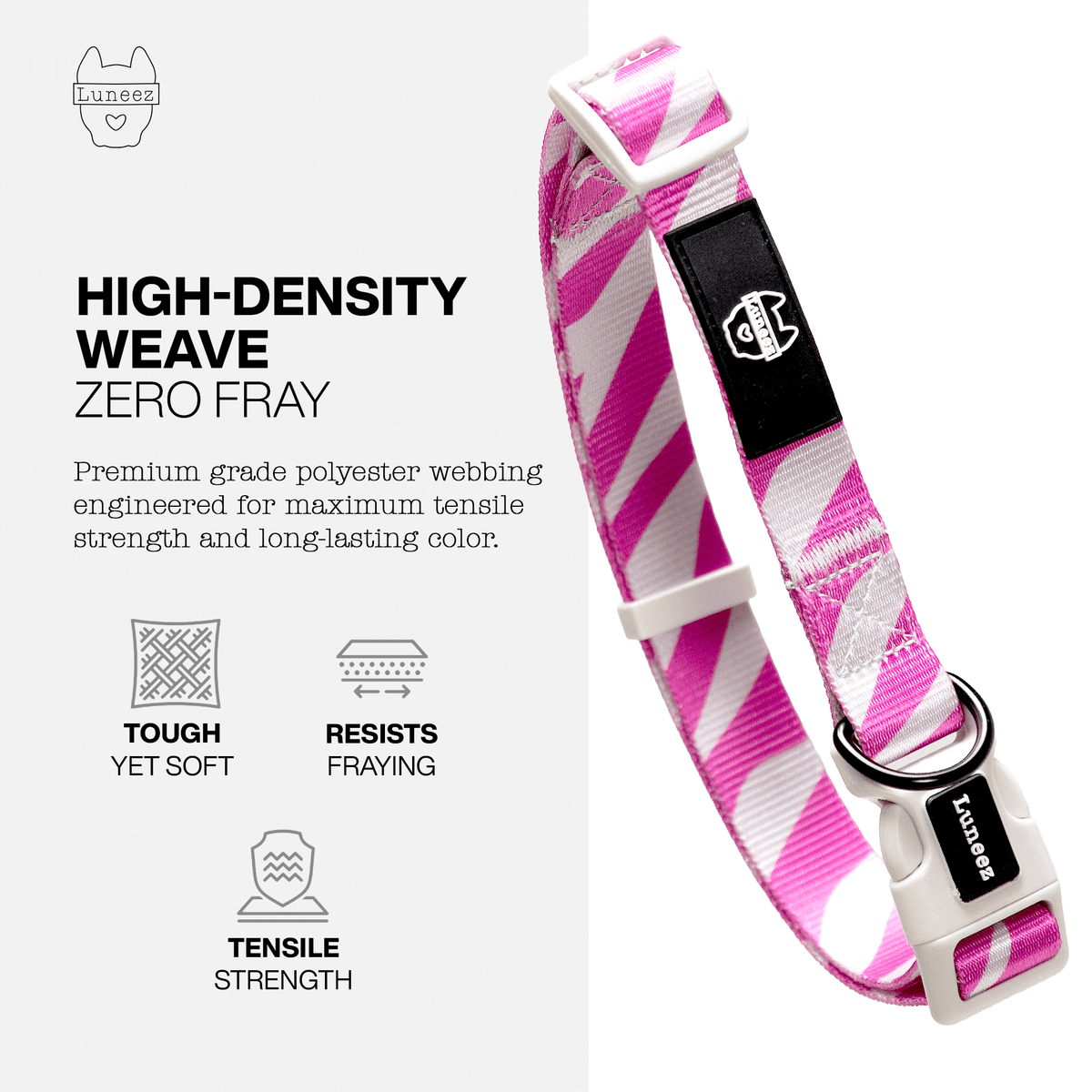 Luneez Riot Dog Collar – purple and grey zebra print