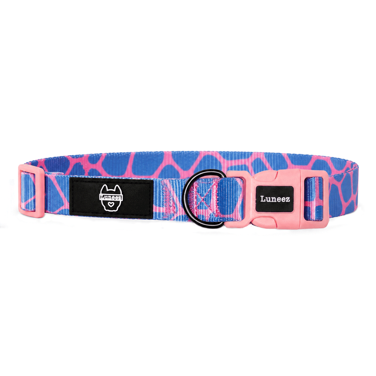Luneez Cleo Dog Collar – pink and blue giraffe print
