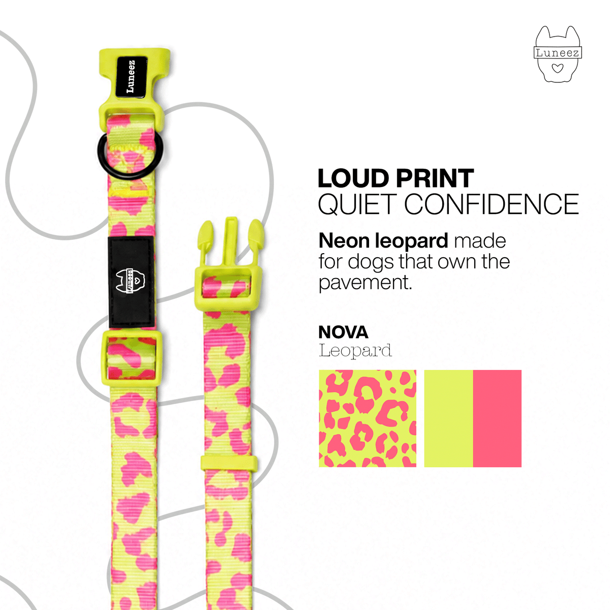 Luneez Nova Dog Collar – pink and neon green leopard print